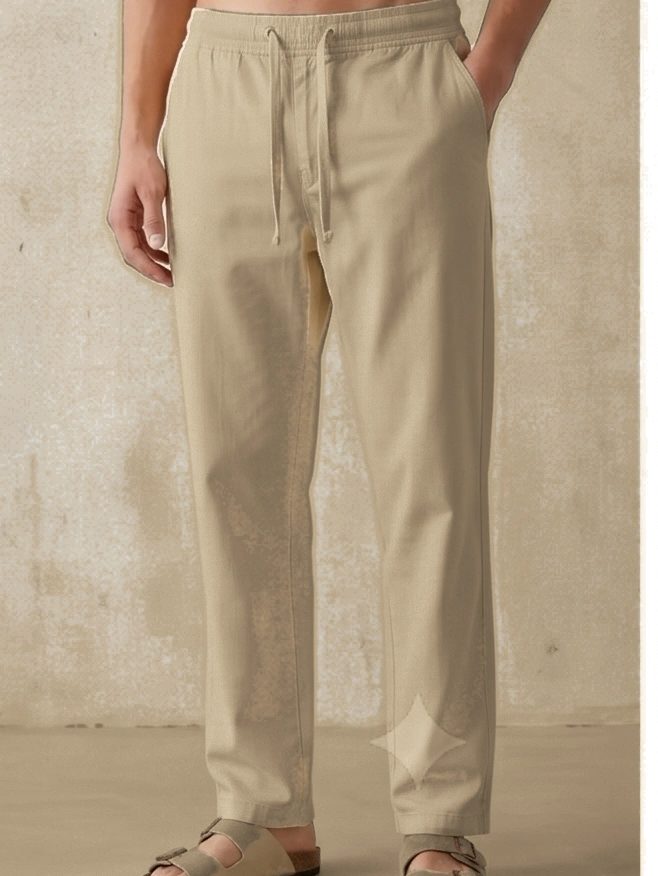 شلوار خنک مردانه کتان کاغذی رگولار برند pull a bear- کرم تیره