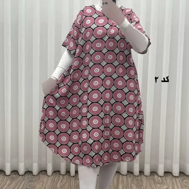 پیراهن ساحلی زنانه نخی آستین کوتاه فری سایز مناسب تا سایز 52جدید