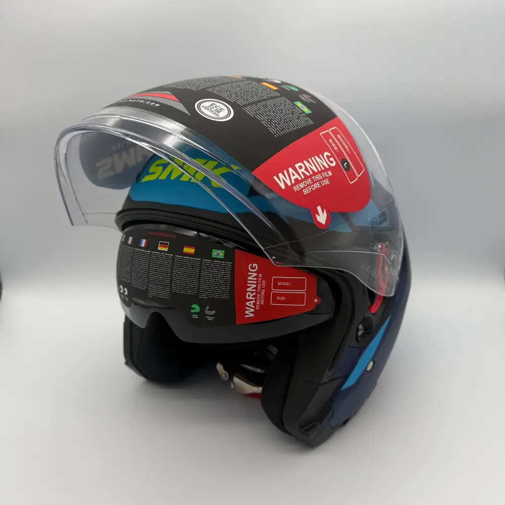کلاه کاسکت بدون فک SMK GTJ Tourer MA545 آبی زرد فسفریجدید