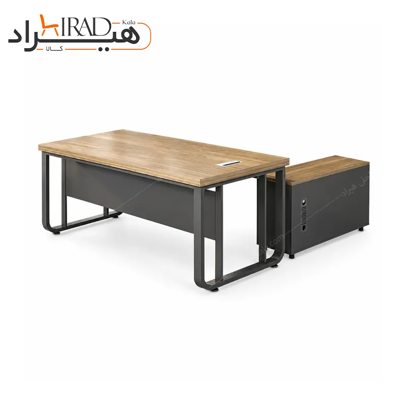 میز مدیریت ال شکل پایه فلزی با کردنزای درب دار هیراد مدل M956جدید