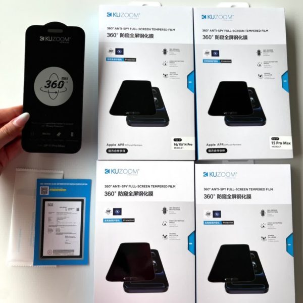 گلس صفحه پرایویسی برند کوزوم KUZOOM مدل 360 مناسب گوشی iphone 17pro جدید