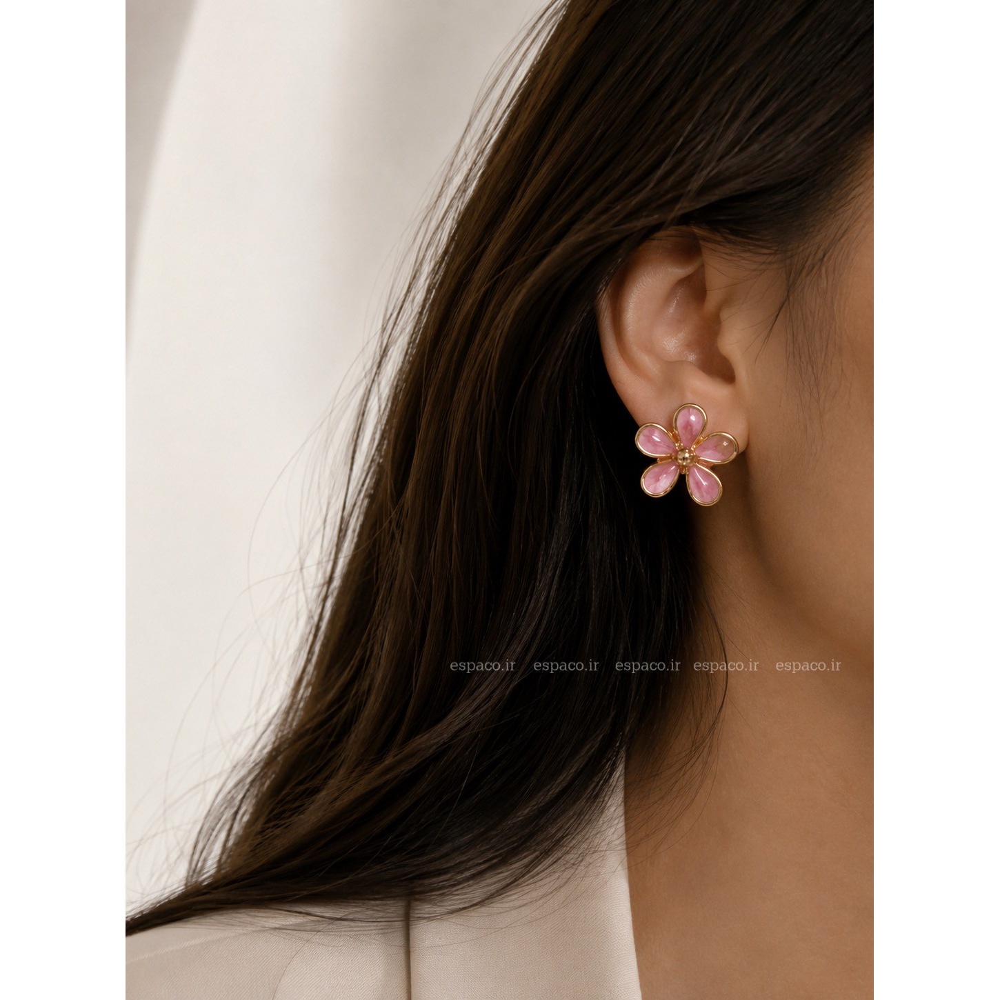 گوشواره میناکاری صورتی طرح گل کد A896