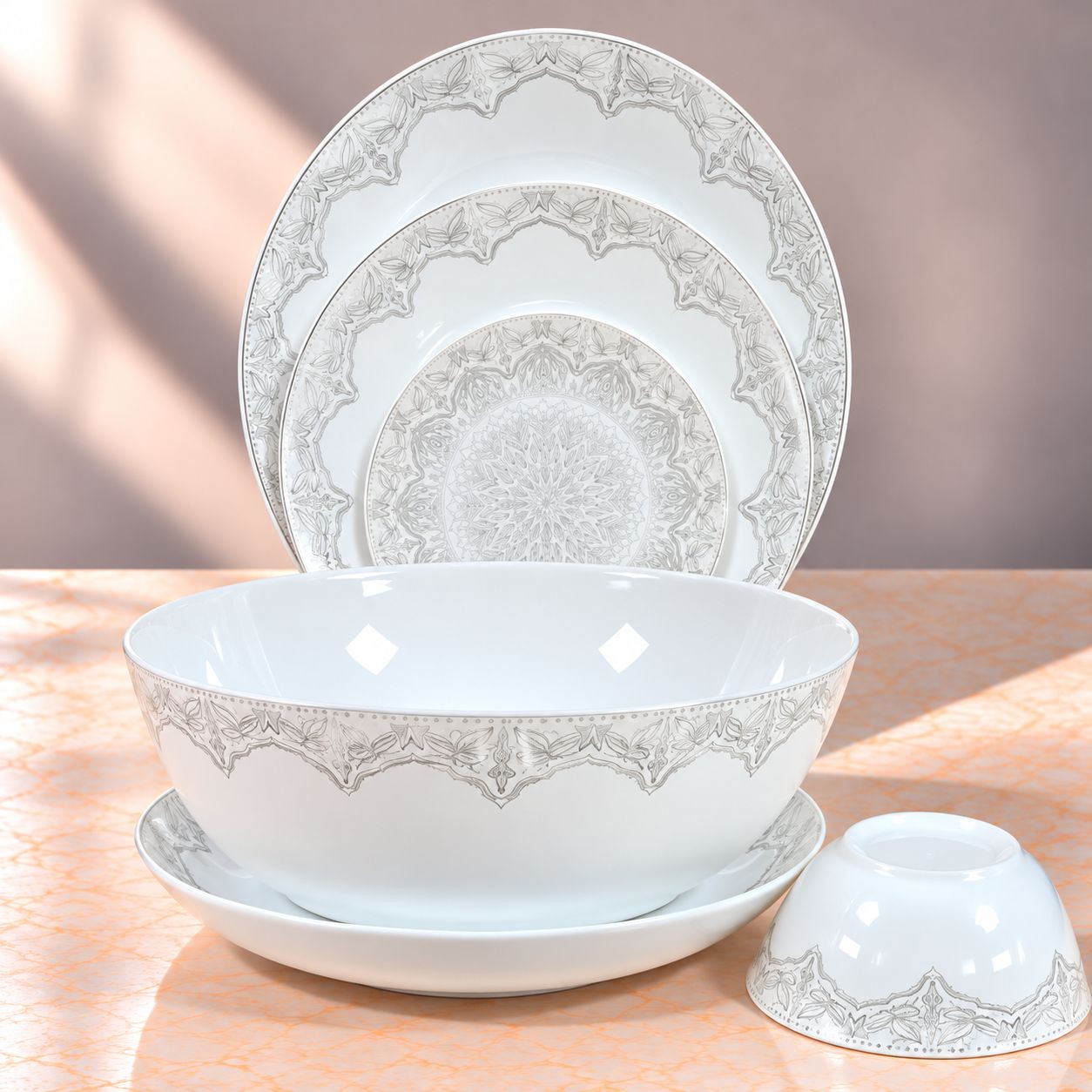 سرویس آرکوپال 26 پارچه آیرا اپال مدل سایه طوسی (AYRA OPAL) گرد کلاسیکجدید