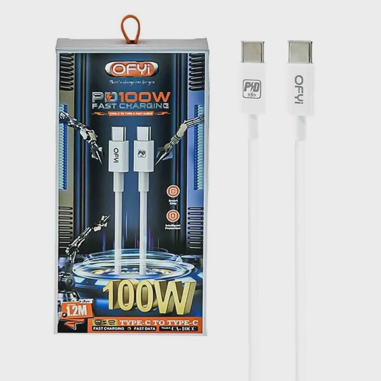 کابل شارژ 1.2 متری PD و فست Ofyi Type-C To Type-C مدل CA-10CC 100W - سفید آوانور - پس کرایهجدید