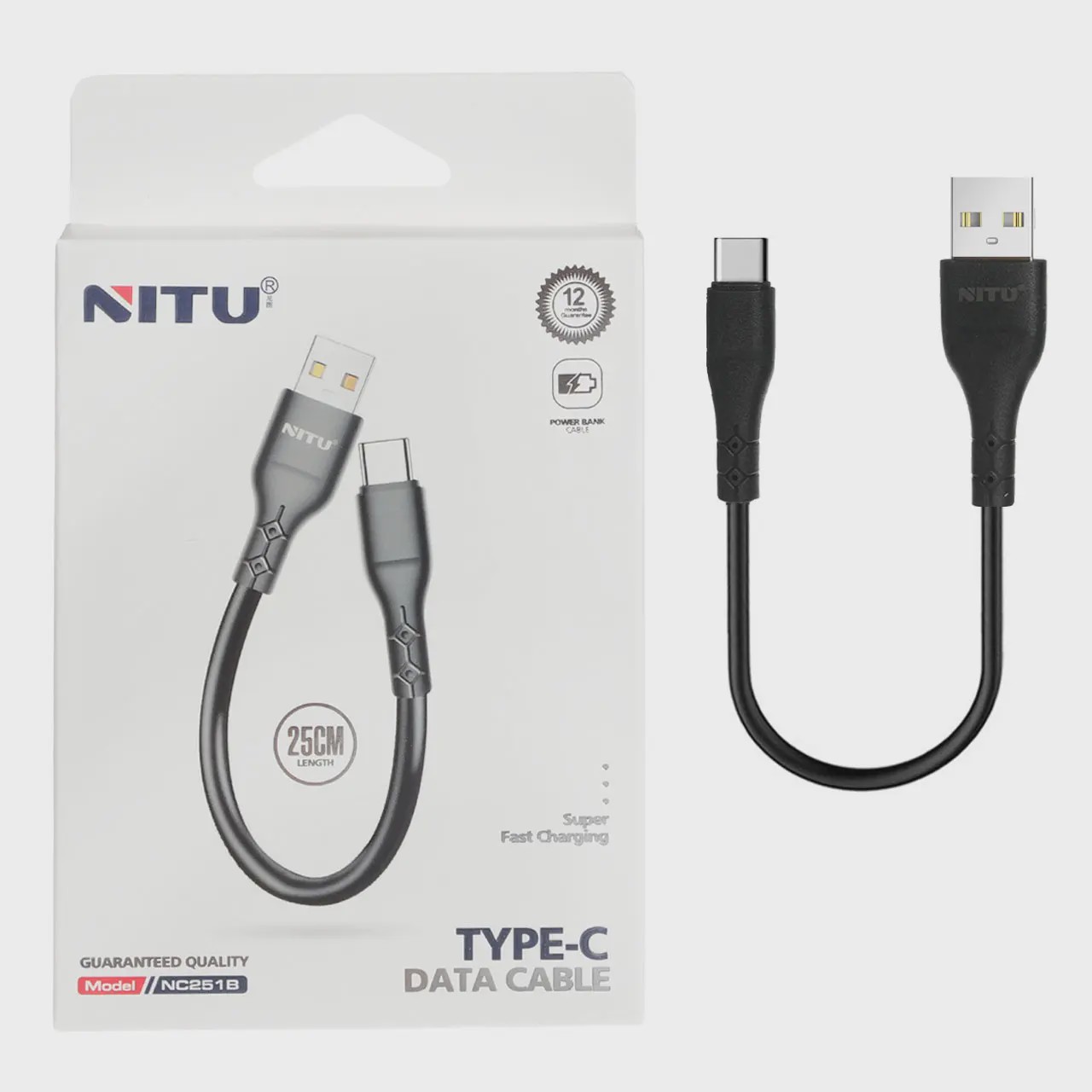 کابل شارژ پاوربانک فست NITU Type-C مدل NC251B - مشکی (گارانتی 18 ماه تعویض نیکان همراه) آوانور - پس کرایه