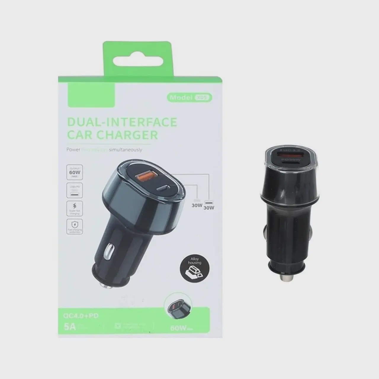شارژر فندکی PD و فست دو پورت مدل X05 60W - مشکی - ASP (گارانتی شش ماهه آروین) آوانور - پس کرایهجدید