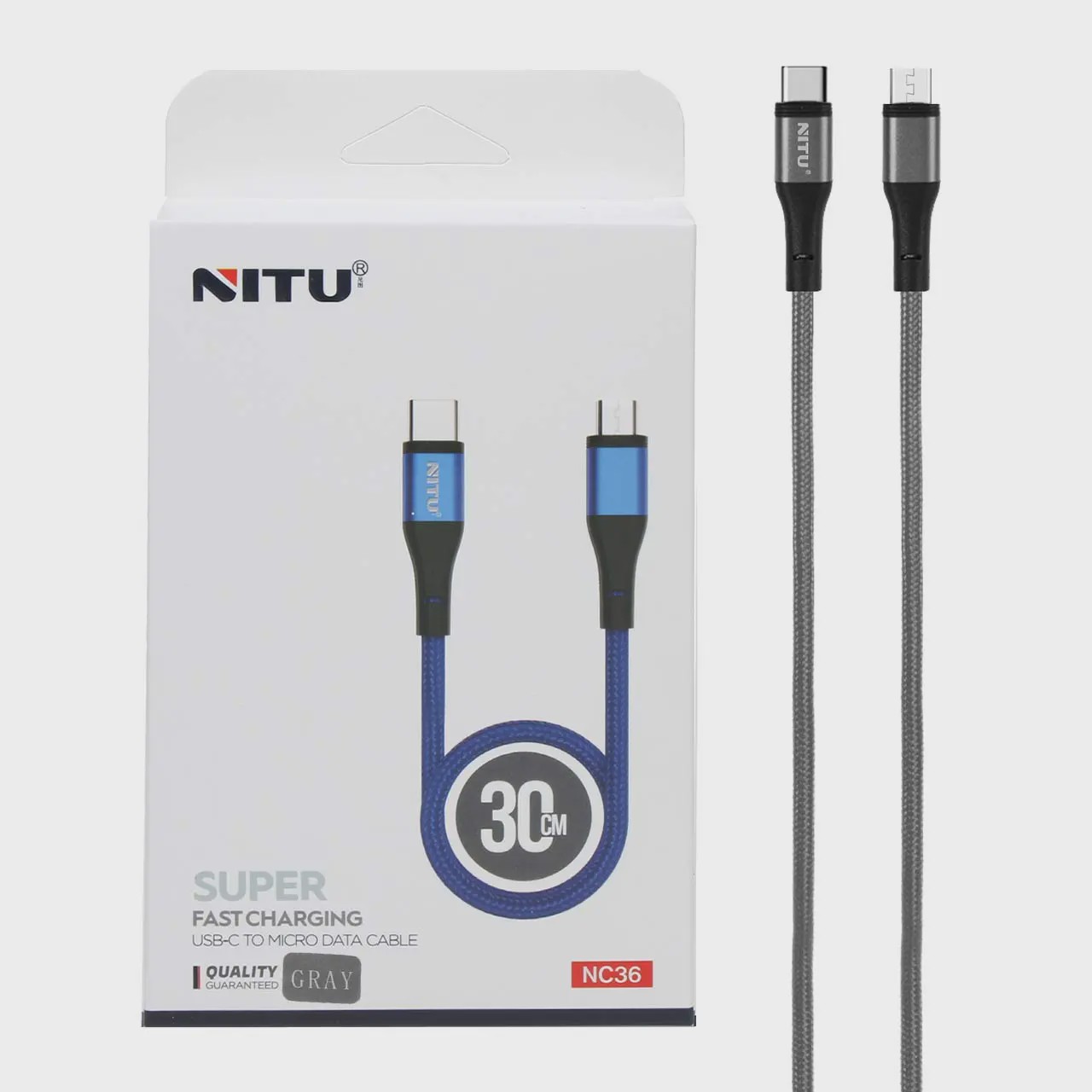 کابل شارژ پاوربانک فست NITU Type-C to Micro USB مدل NC36 - خاکستری آوانور - پس کرایه