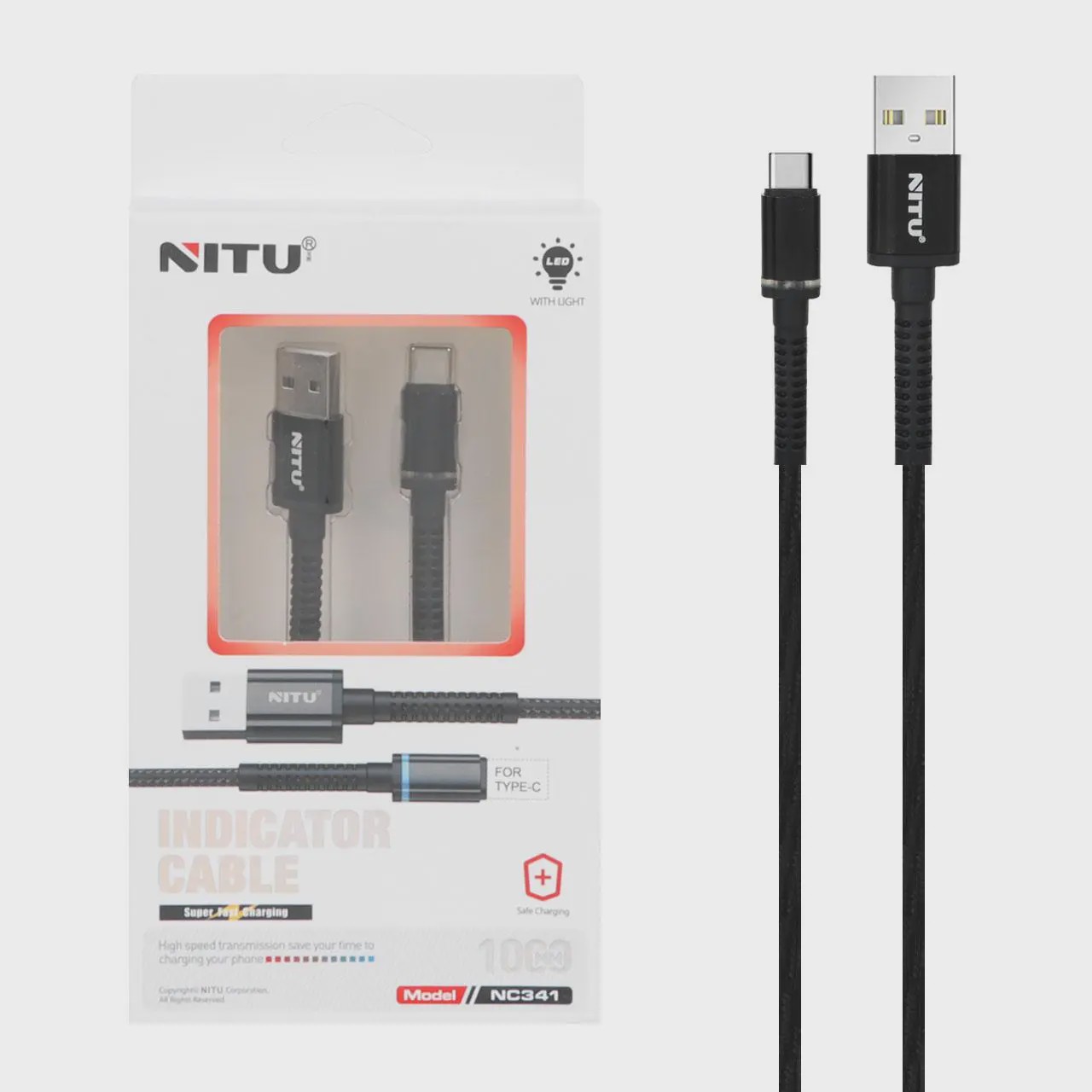 کابل شارژ و دیتا فست 1 متری NITU Type-C مدل NC341 - مشکی (گارانتی 12 ماه تعویض نیکان همراه) آوانور - پس کرایه