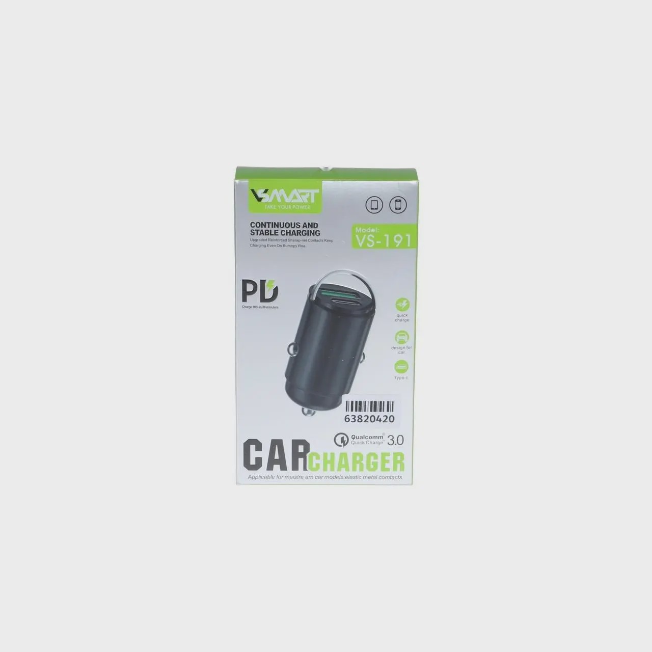 شارژر فندکی PD و فست دو پورت Vsmart مدل VS-191 - مشکی - ASP (گارانتی شش ماهه آروین) آوانور - پس کرایهجدید
