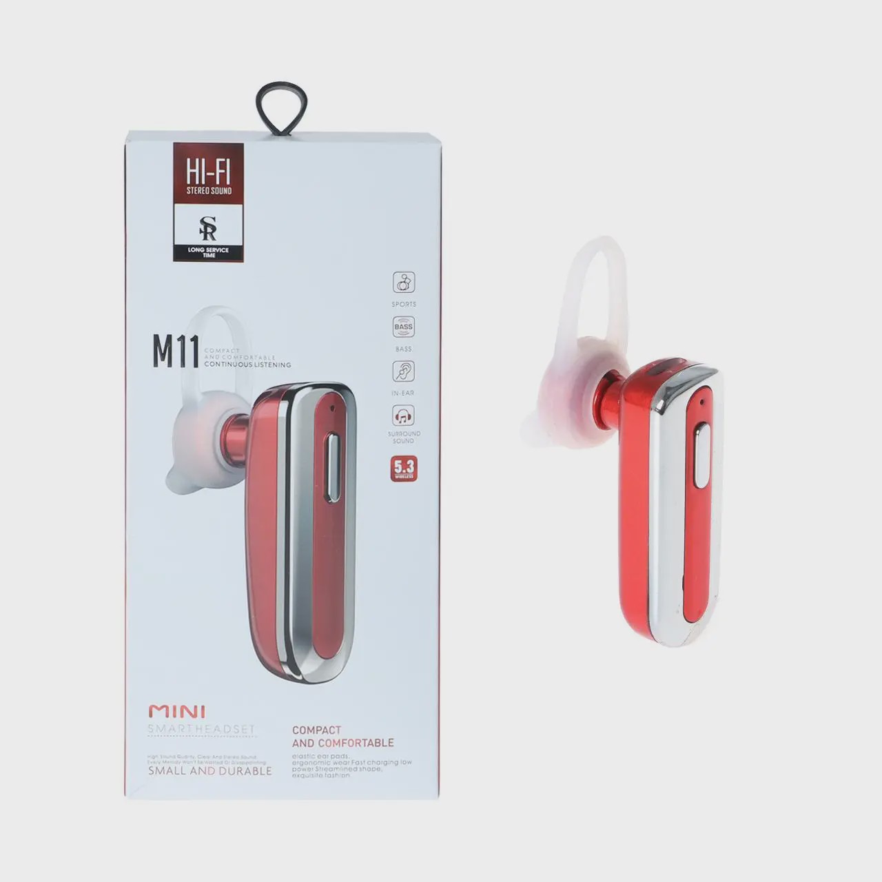 هندزفری بی سیم تک گوش HI-FI مدل M11 - قرمز آوانور - پس کرایهجدید