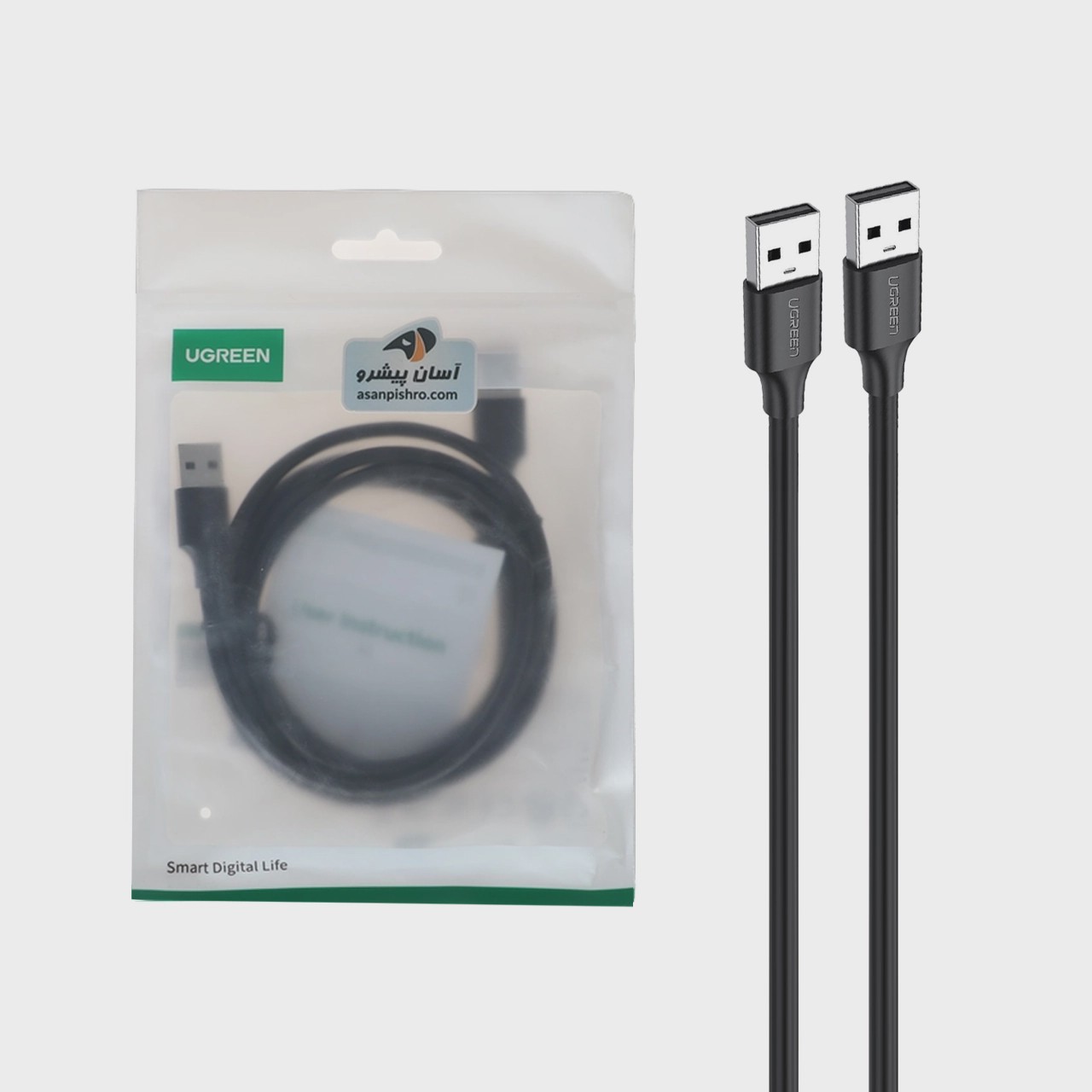 کابل یک و نیم متری UGREEN USB2.0 مدل US102 - مشکی(10310) آوانور - پس کرایه