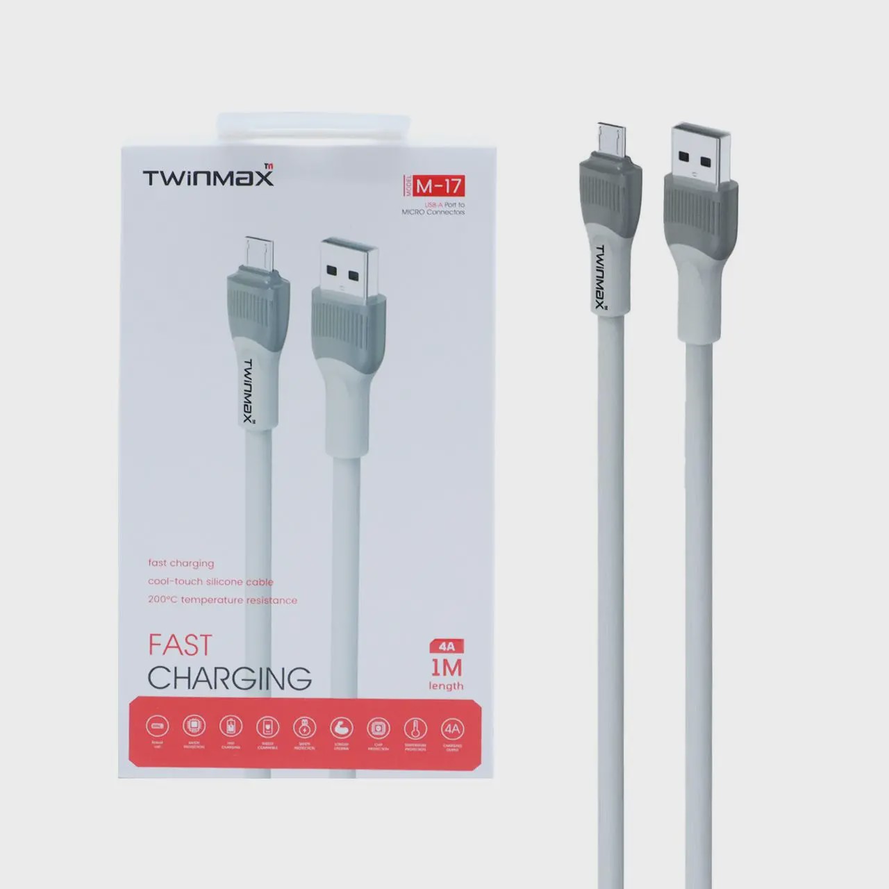 کابل شارژ فست اندروید TwinMax مدل M-17 - طوسی آوانور - پس کرایهجدید