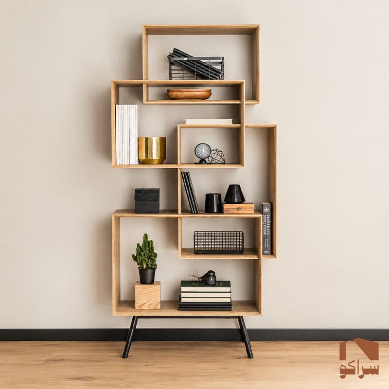 کتابخانه چوبی مدل هندسی با پایه فلزی کد 301جدید