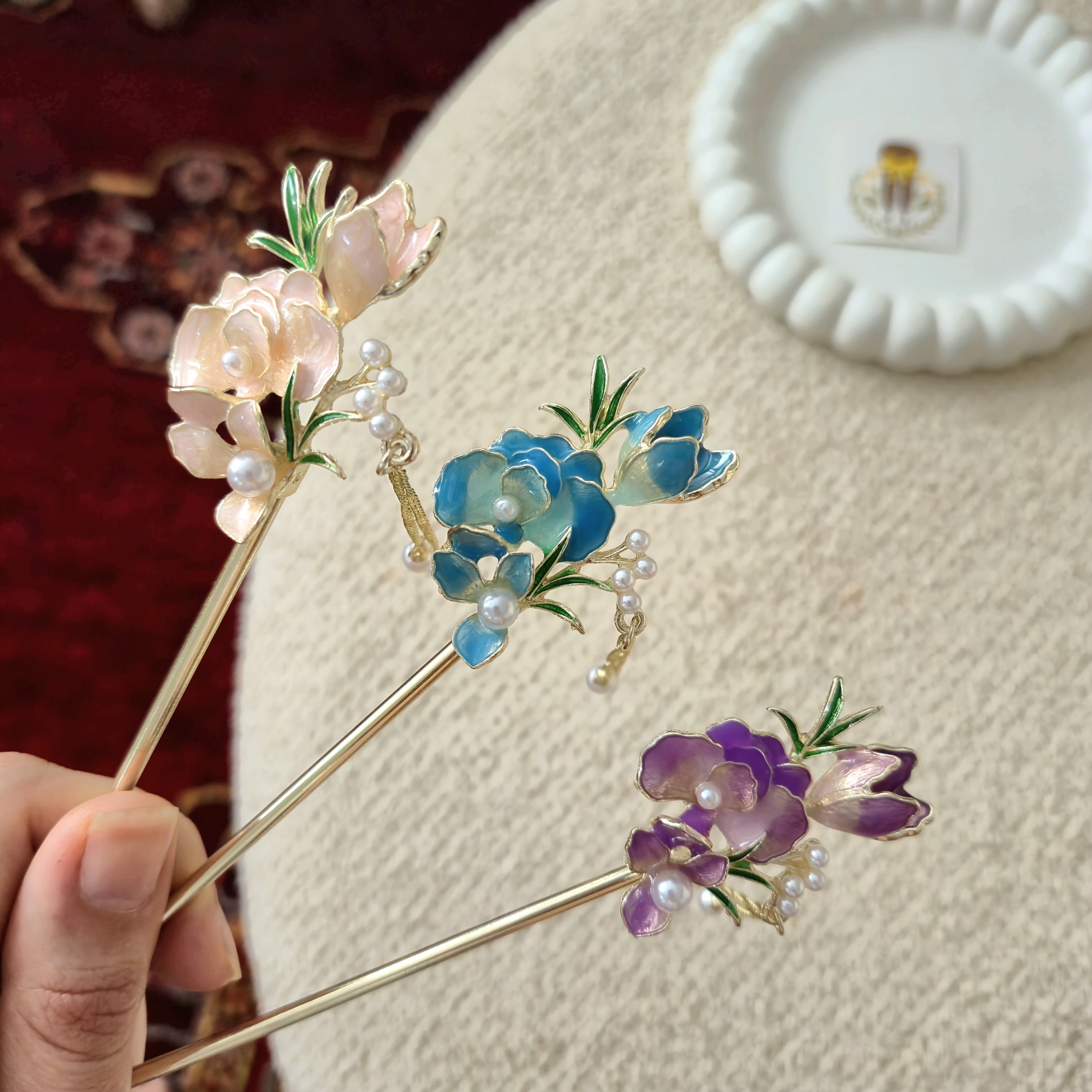 چوب مو (کانزاشی) لوکس طرح گل ارکیده و شکوفه مجلسی