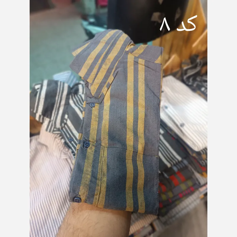 پیراهن آستین بلند مردانه دنیم راه راه جیبدار