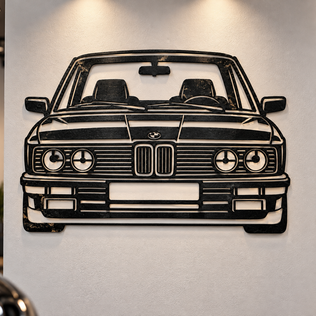 دیوارکوب چوبی طرح ماشین BMW مدل E12 - خرید بی واسطه از تولیدی محصولات لیزری دکتر موزیکال - پس کرایه