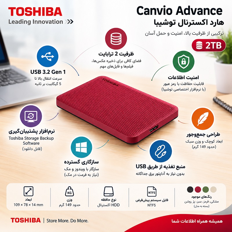 هارد اکسترنال توشیبا مدل Canvio Advance ظرفیت دو ترابایت