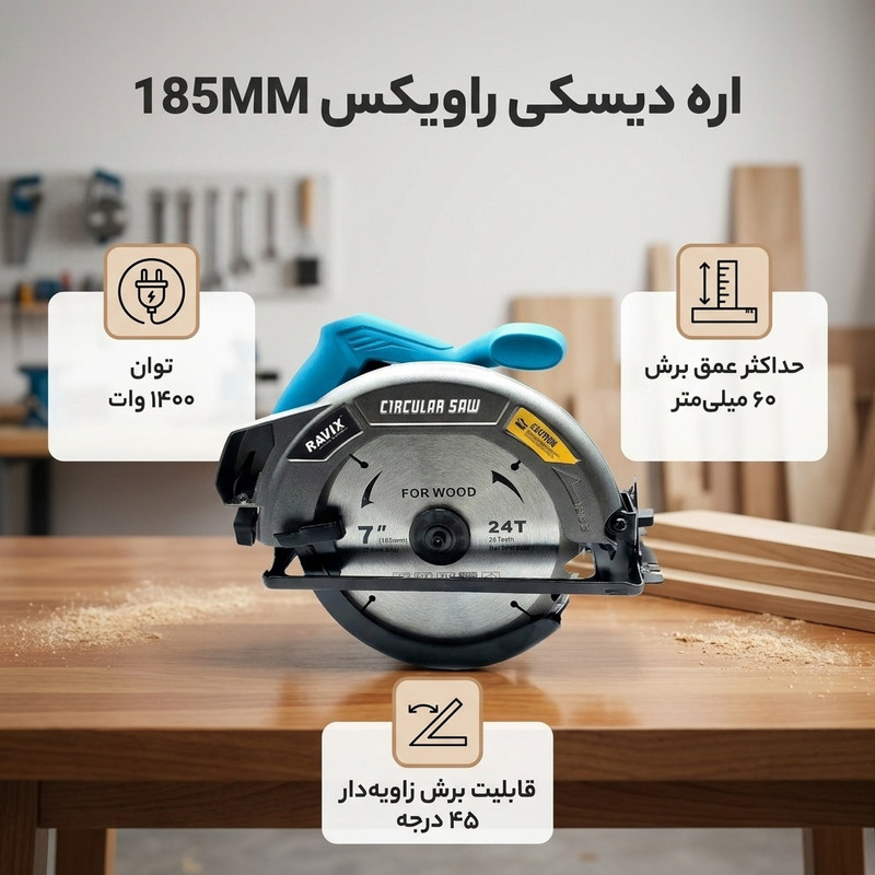 اره دیسکی 1400 وات راویکس مدل 185MMجدید