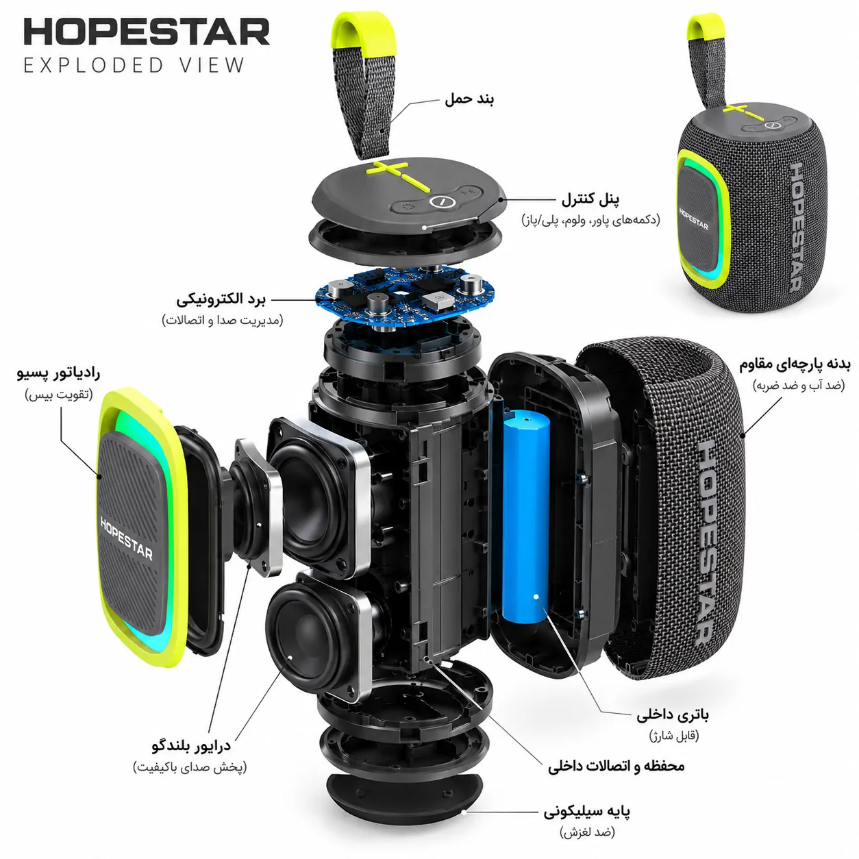 اسپیکر بلوتوثی قابل حمل هوپ استار Hopestar P66 توان 5 وات | Bluetooth 5.3، RGB و IPX6جدید