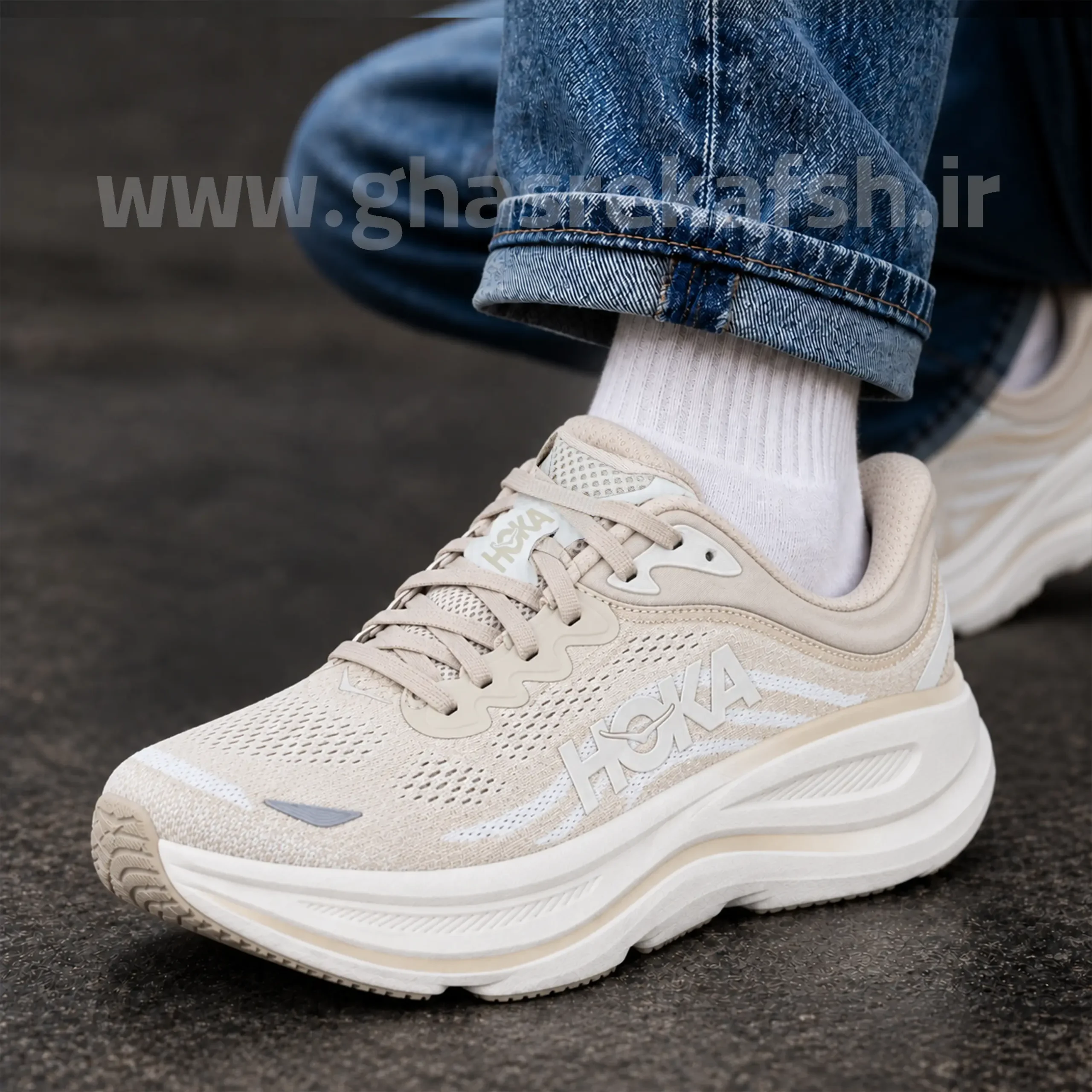 کتونی هوکا هوکا باندی 9 Hoka Bondi مردانه مسترکوالیتی کرم کد 2373