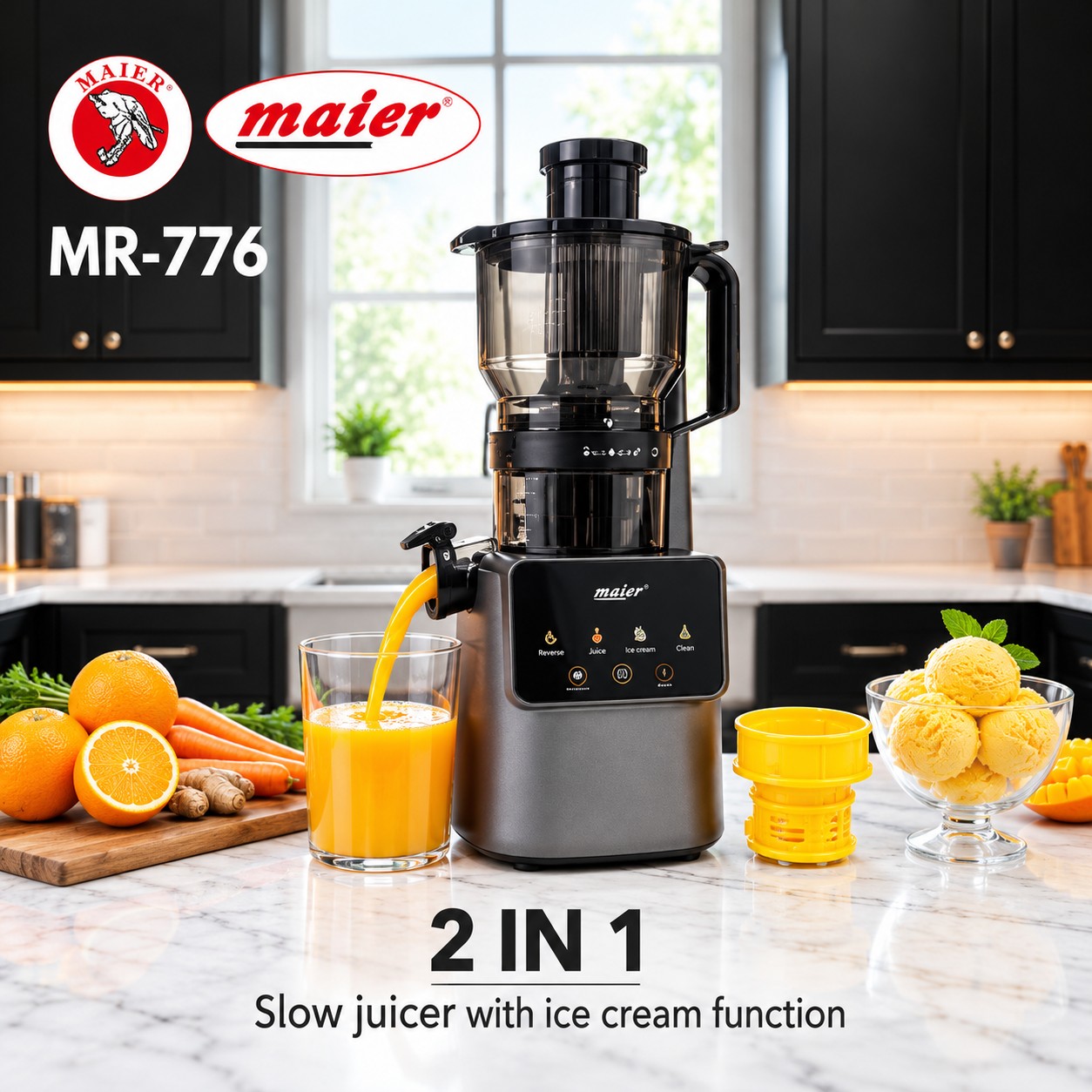 عصاره گیر و بستنی ساز مایر مدل MR776 با دهانه 150 میلیمتری بااصالت و ضمانت کالاجدید