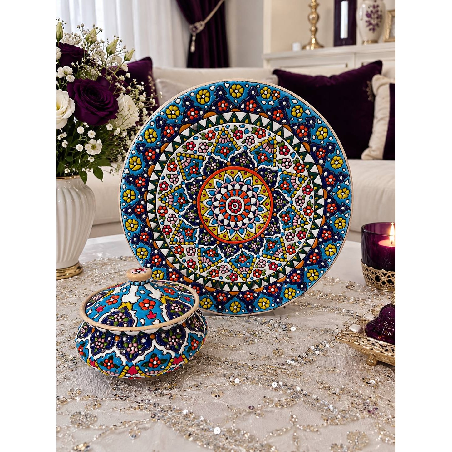 ست دیوارکوب و قندان مینا کاری جدید