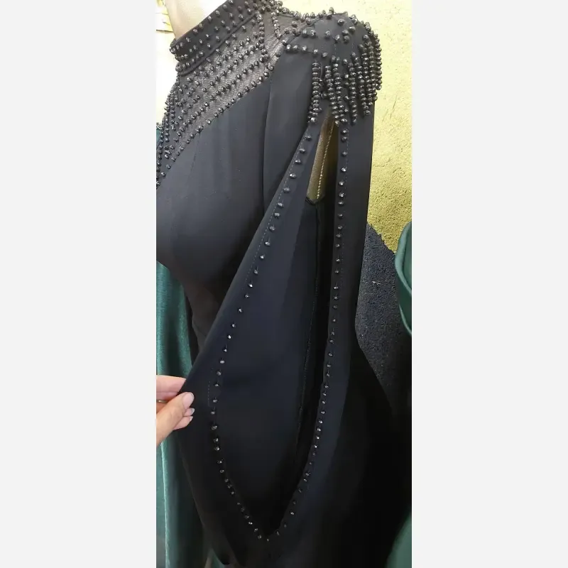ماکسی مجلسی زنانه کرپ دالقیچ سنگدوزی کریستال قد 155 رنگ مشکی و سرمه ای سایزبندیجدید