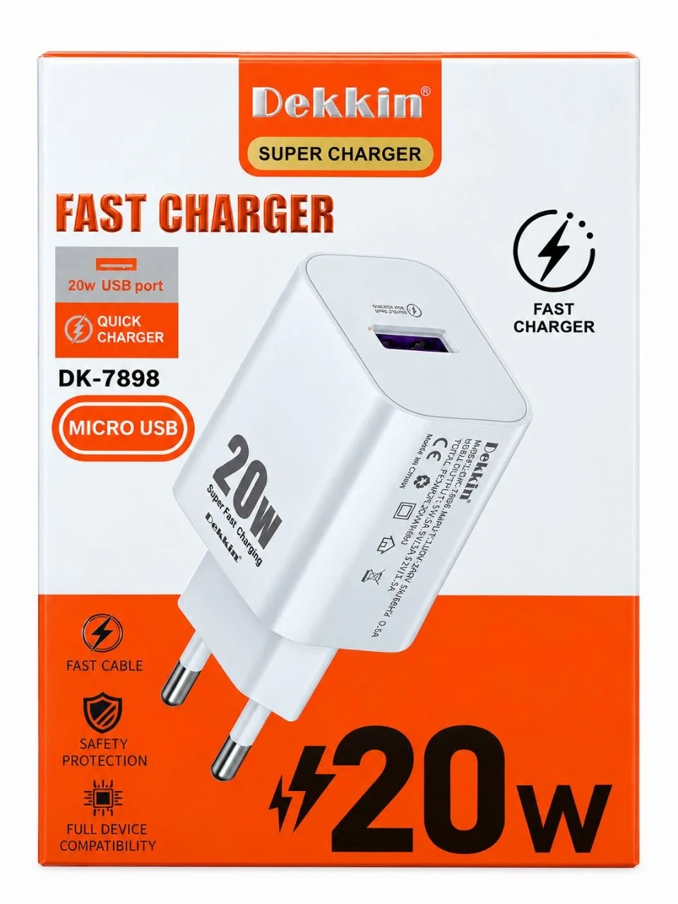 شارژر دیواری فست شارژ 20 وات دکین مدل DK-7898 به همراه کابل Micro USB