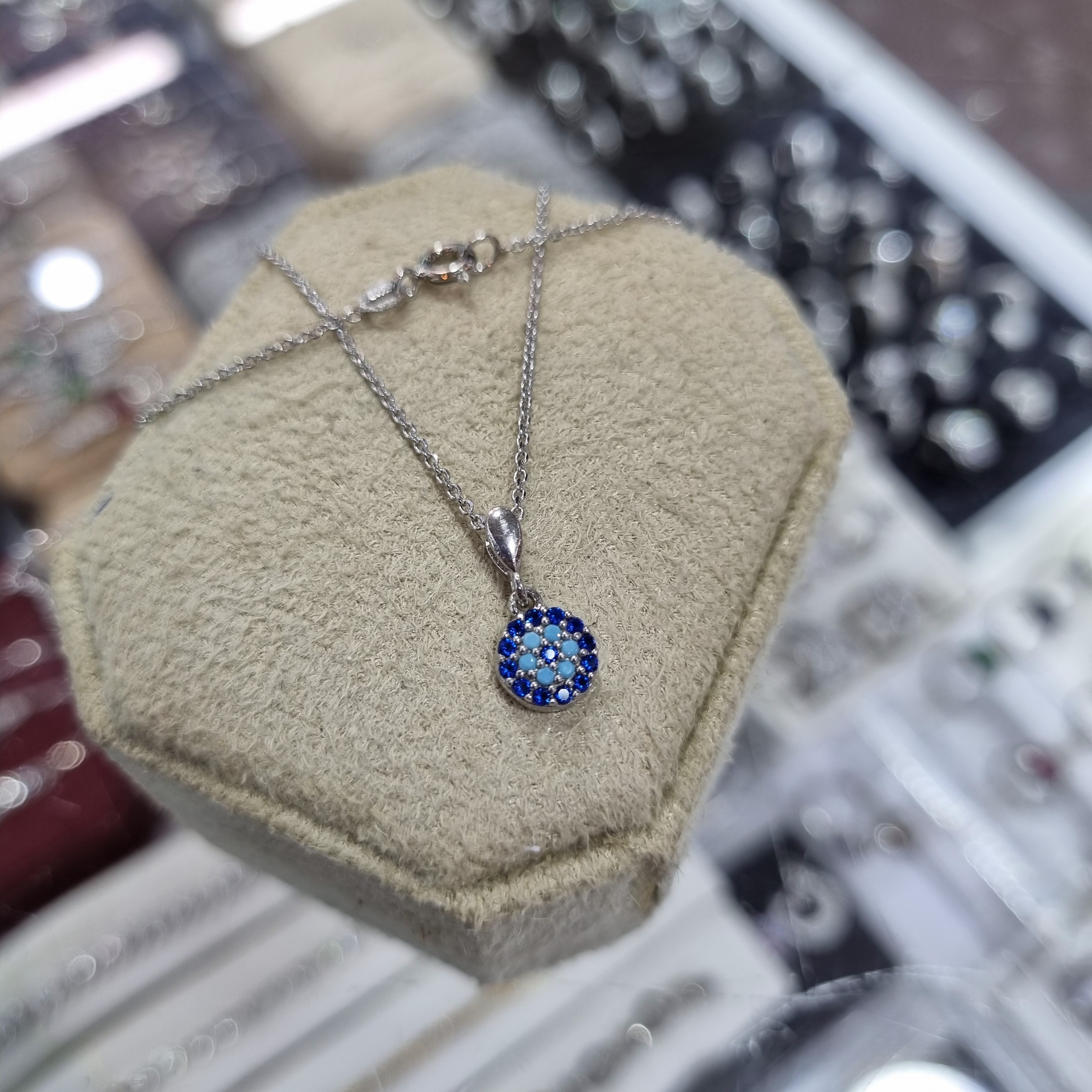 گردنبند نقره چشم نظر سایز کوچک نقره با عیار 925 و آبکاری طلاسفید