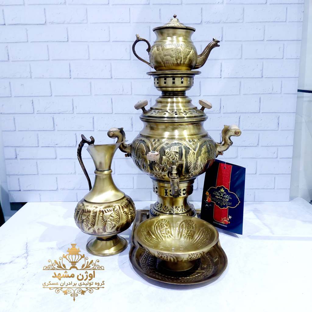 سماور زغالی کوچک/3 لیتری تمام برنجی/آنتیک باپوشش نانو