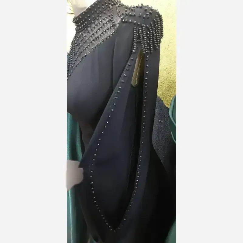 ماکسی مجلسی زنانه کرپ دالقیچ سنگدوزی کریستال مشکی سرمه ایجدید
