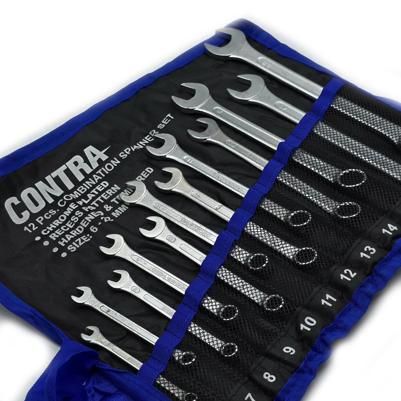 آچار یکسر تخت و یکسر رینگی کنترا مدل CRV-3113A سایز 6 الی 22 میلی متر مجموعه 12 عددیجدید