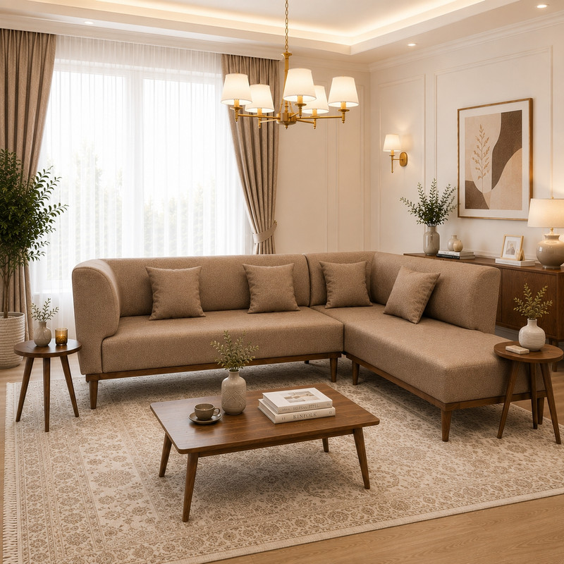 مبل ال 6 نفره گالری چوب آشنایی مدل Nest-Gh-L ست 2 تکه به همراه 4 کوسنجدید