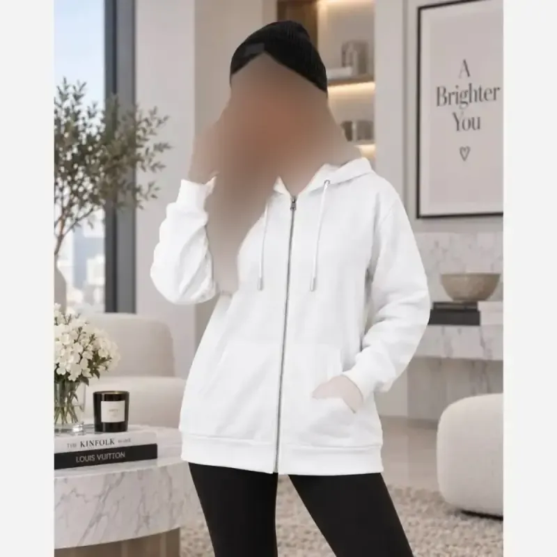 سویشرت جلو زیپ دورس داخل کرکی کلاه دار سایز فریجدید