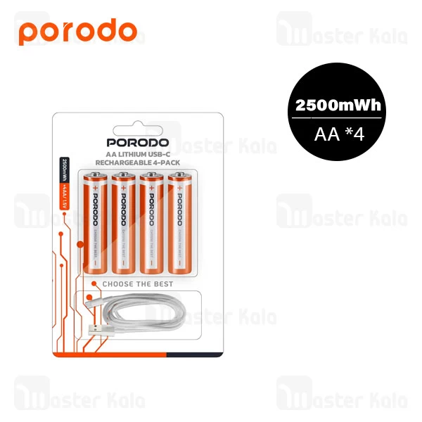 پک 4 تایی باتری قلمی شارژی پرودو Porodo PDAA25RBجدید
