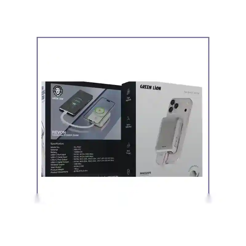 پاور بانک وایرلس 10000 گرین لاین Green Lion Revon GL-PX57 GNRVN10PBSL - مشکیجدید