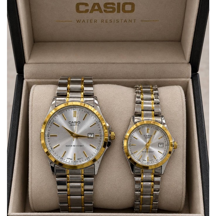 ست و تک زنانه مردانه ساعت مچی بند استیل صفحه رنگی کاسیو دارای رنگبندی Casio