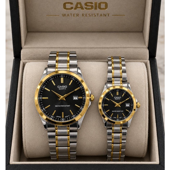 ست و تک زنانه مردانه ساعت مچی بند استیل صفحه رنگی کاسیو دارای رنگبندی Casio