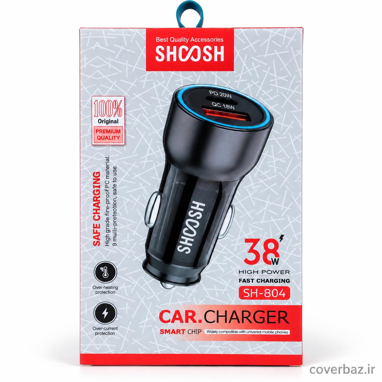 شارژر فندکی SHOOSH SH-804 فست شارژ 38 وات دو پورت PD و QCجدید