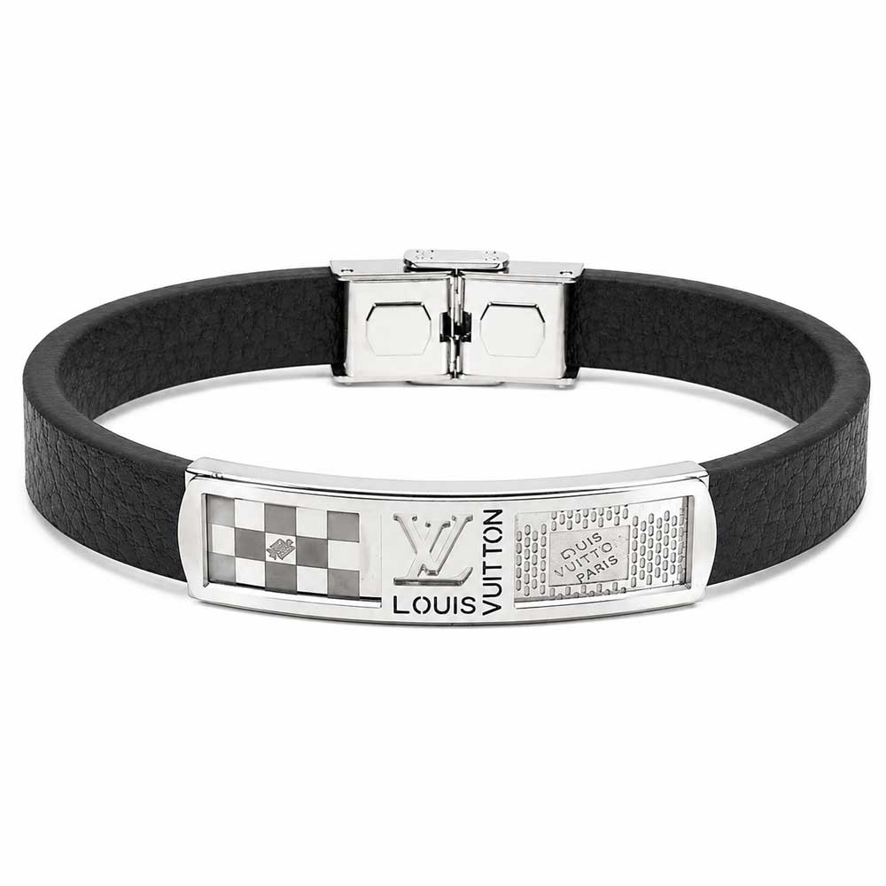 دستبند چرم مردانه مدل لویی ویتون (Louis Vuitton) نقرهای کد LB-1047
