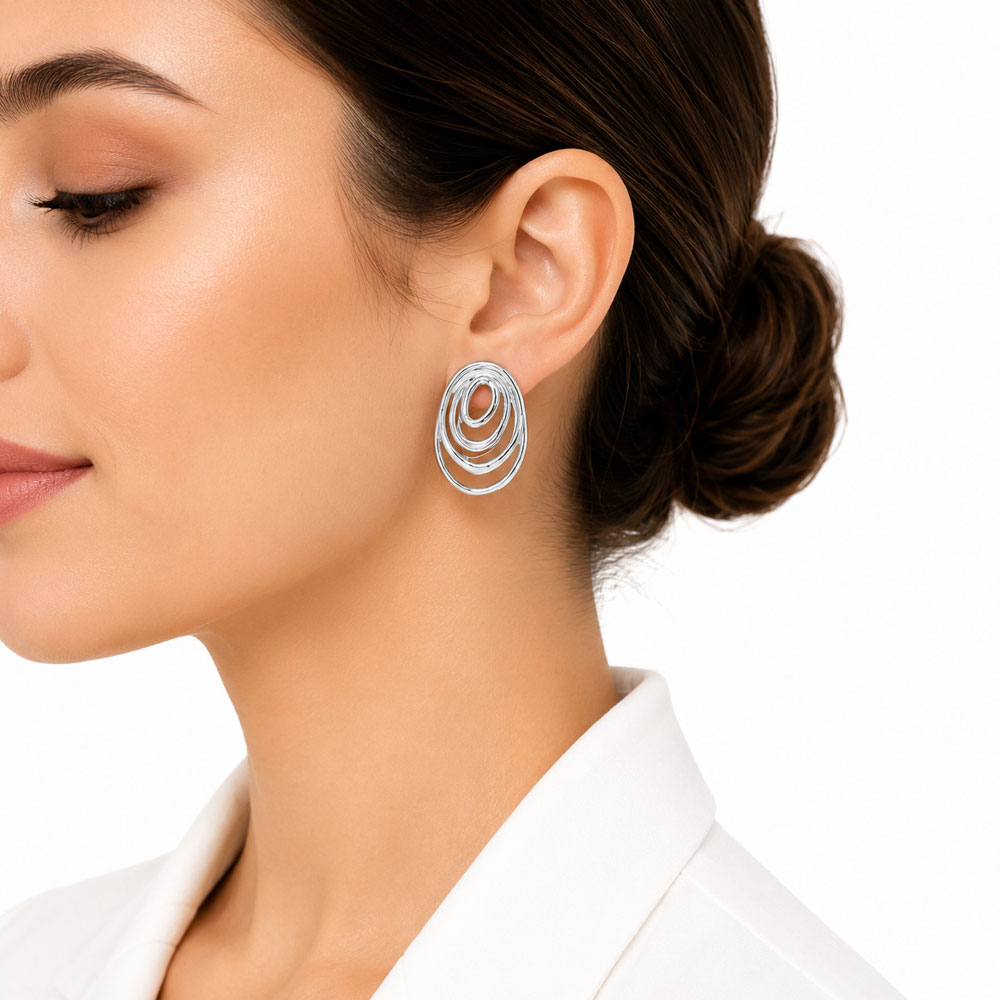گوشواره زارا نقرهای مدل حلقههای مدرن ZS-104