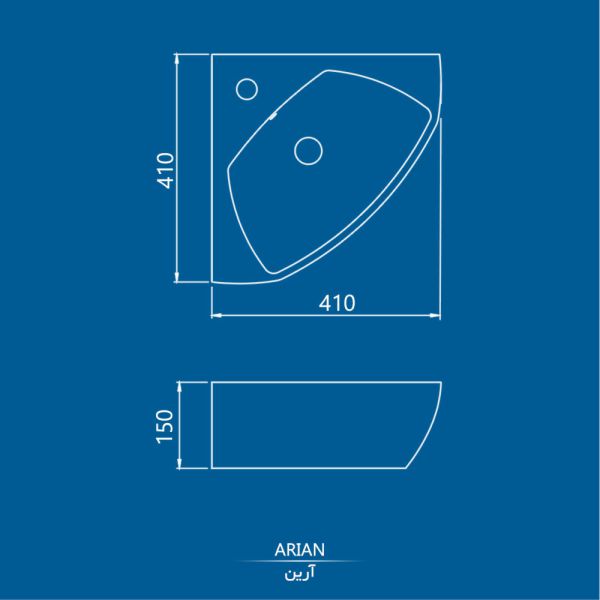روشویی روکابینتی گوشه چینی کرد مدل آرین 38جدید