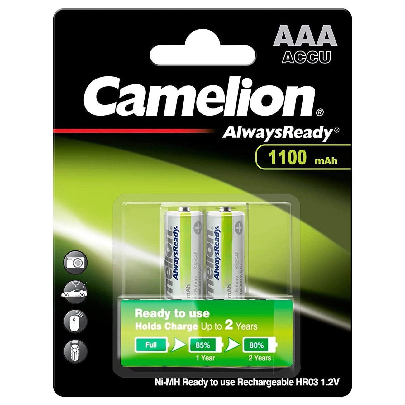 باتری نیم قلمی شارژی کملیون Camelion مدل HR03 ظرفیت 1100میلیآمپر 2 عددیجدید