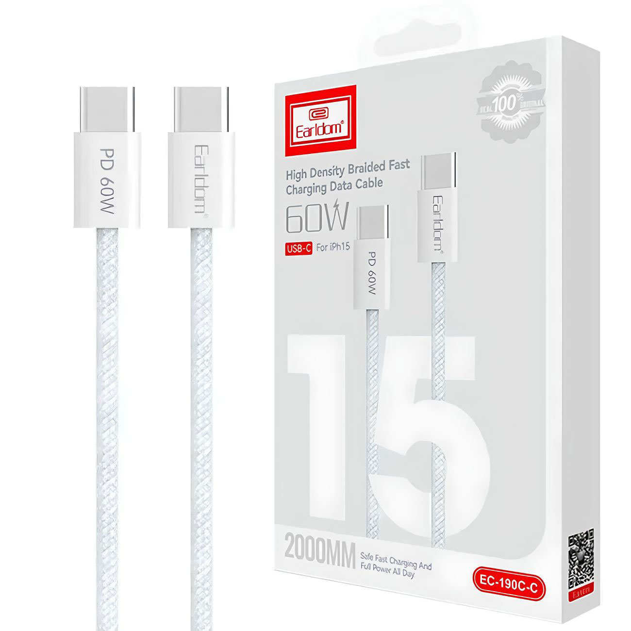 کابل دوسر تایپ سی ارلدام Earldom مدل EC-190C-C توان 60 وات 2 مترجدید