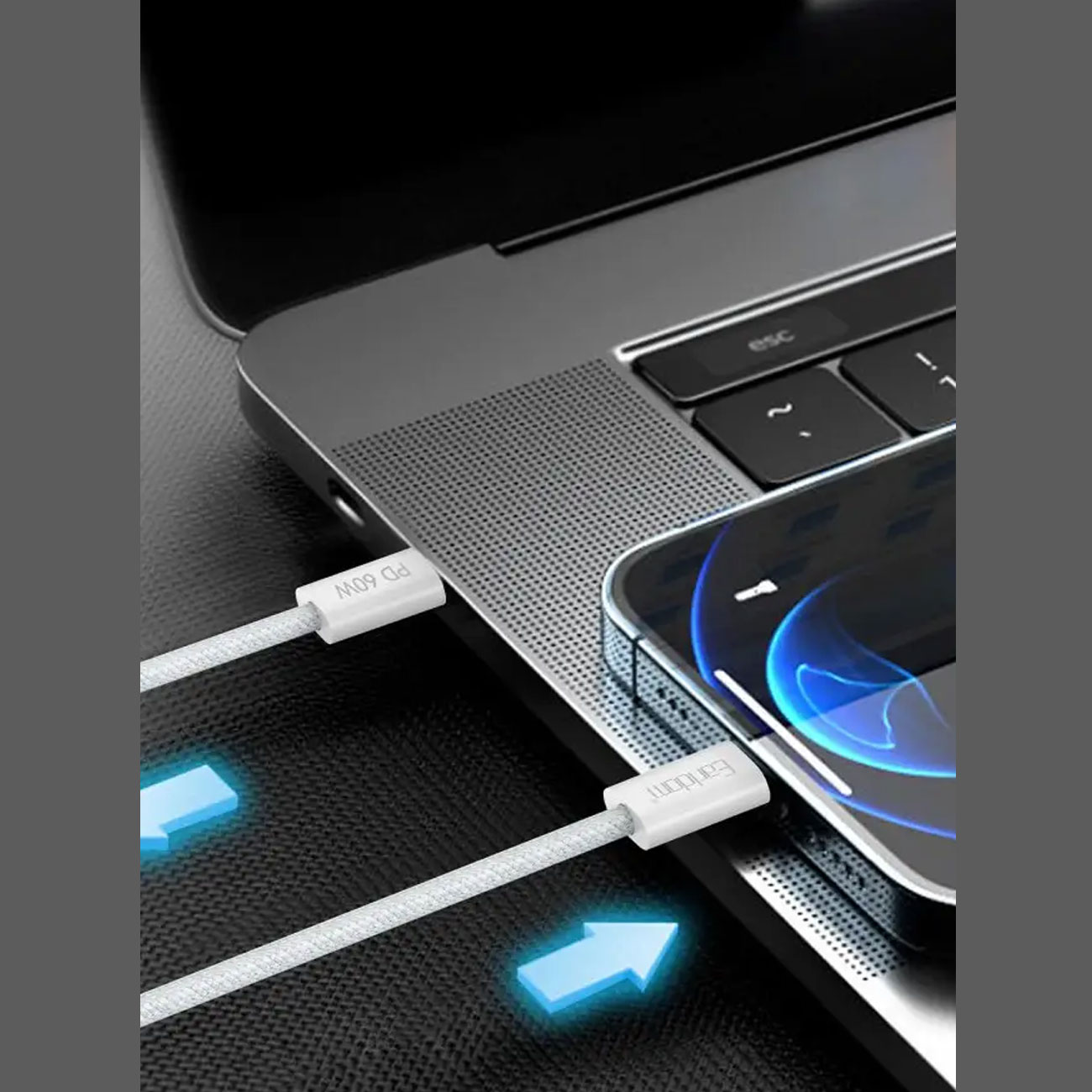 کابل دوسر تایپ سی ارلدام Earldom مدل EC-190C-C توان 60 وات 2 مترجدید