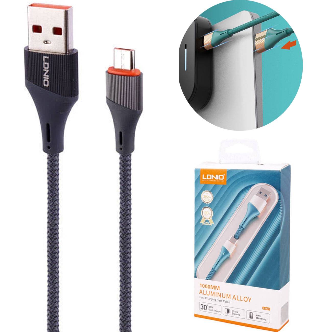 کابل میکرو یو اس بی الدنیو Ldnio مدل LS631 توان 30 وات 1 مترجدید