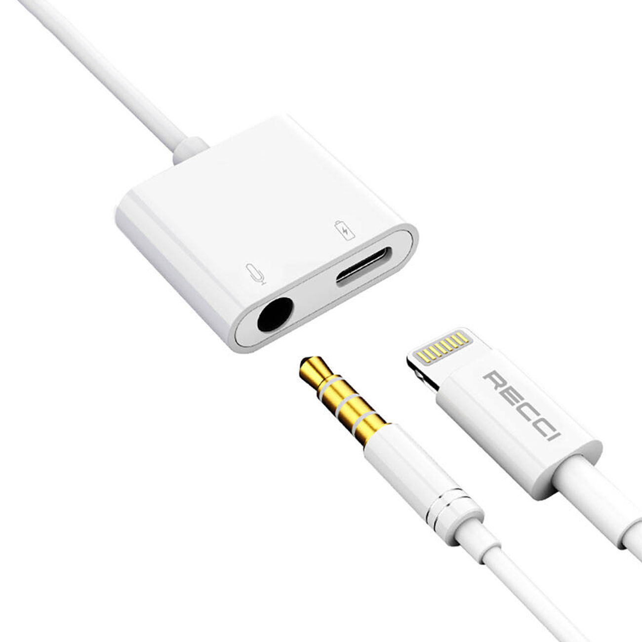 تبدیل آیفون رسی Recci مدل RDS-A10 لایتنینگ به aux و لایتنینگجدید