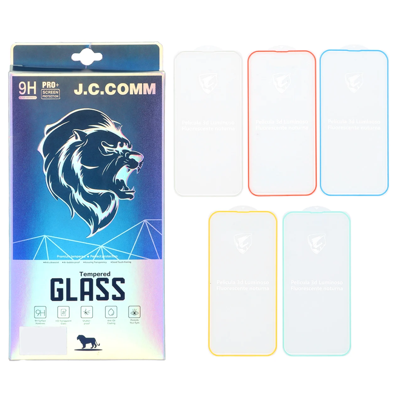 محافظ صفحه نمایش شیشه ای شبرنگ ایربگ دار Full Cover J.C.COMM مدل Apple iPhone 13 Pro Max / iPhone 14 Plus (پک 5 عددی)جدید