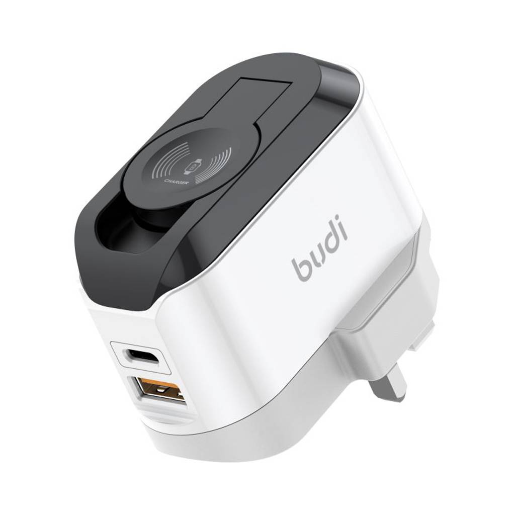 شارژر دیواری 20W بودی PD و فست سه پین یک خروجی شارژ بی سیم ساعت با 2 پورت مدل AC330WUW با گارانتی 18 ماهه (6 ماه تعویض)
