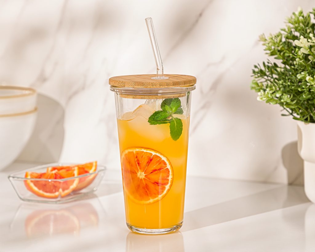 لیوان شیکر درب چوبی 380 سی سی لیمون 